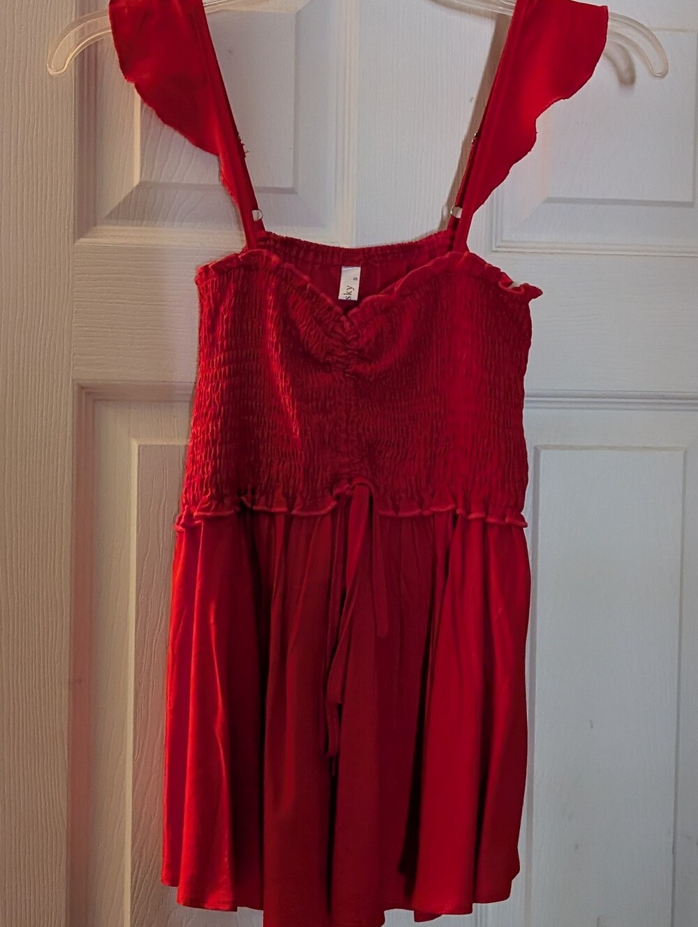 Red Smocked A-Line Blouse